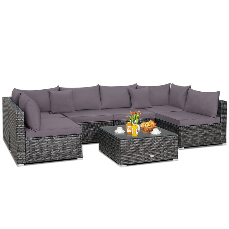 7 Piece Wicker Modular Outdoor Sectional Rattan Patio Sofa Set with Cushions & Coffee Table