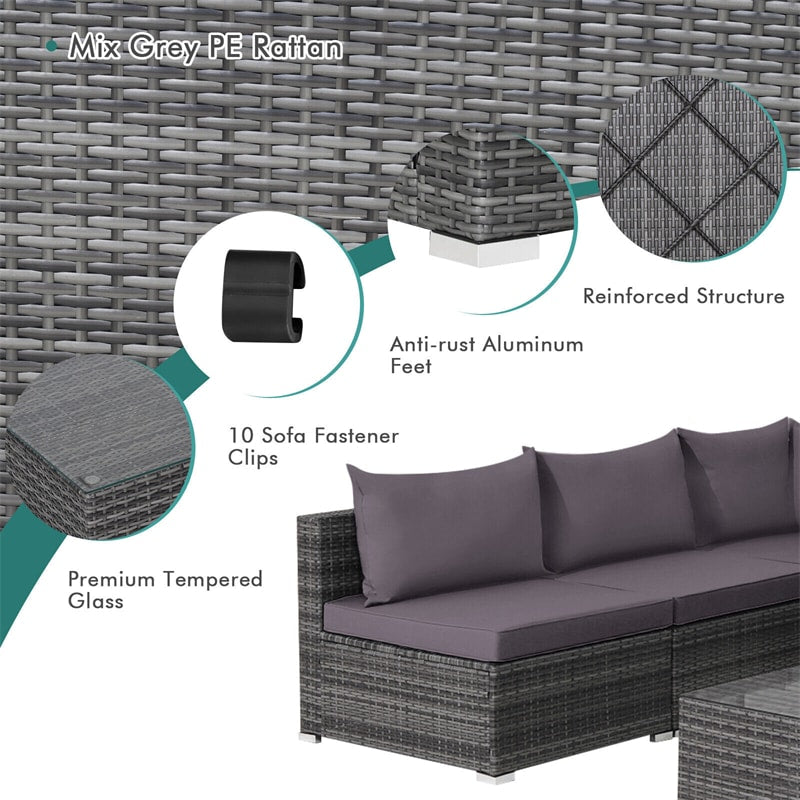 7 Piece Wicker Modular Outdoor Sectional Rattan Patio Sofa Set with Cushions & Coffee Table