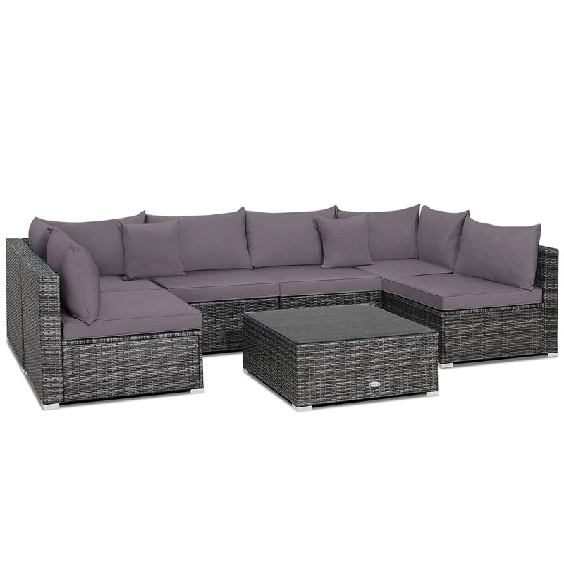 7 Piece Wicker Modular Outdoor Sectional Rattan Patio Sofa Set with Cushions & Coffee Table