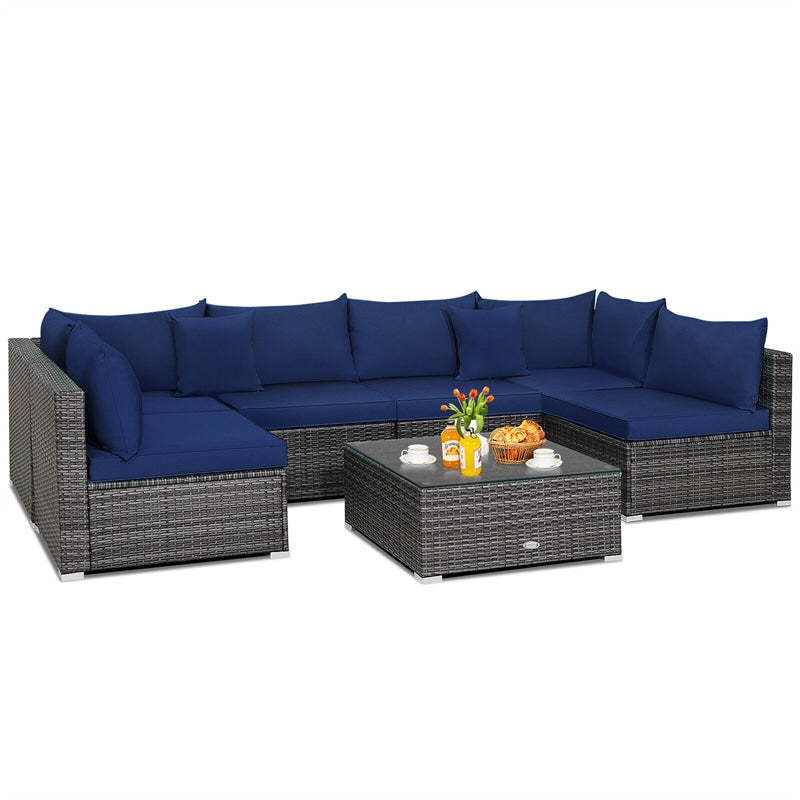 7 Piece Wicker Modular Outdoor Sectional Rattan Patio Sofa Set with Cushions & Coffee Table