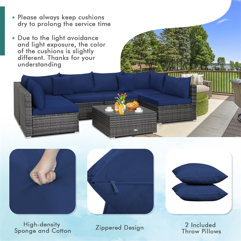 7 Piece Wicker Modular Outdoor Sectional Rattan Patio Sofa Set with Cushions & Coffee Table