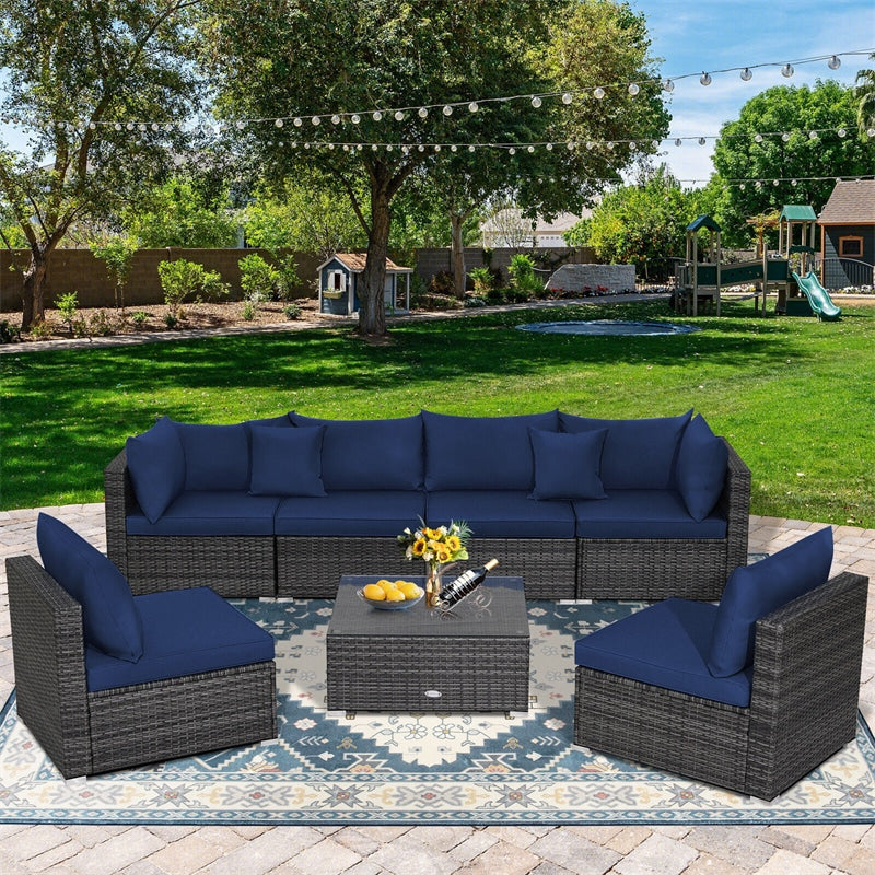 7 Piece Wicker Modular Outdoor Sectional Rattan Patio Sofa Set with Cushions & Coffee Table