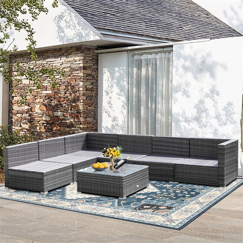 7 Piece Wicker Modular Outdoor Sectional Rattan Patio Sofa Set with Cushions & Coffee Table