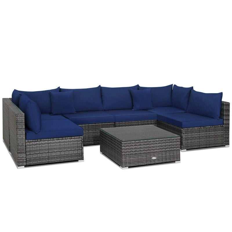 7 Piece Wicker Modular Outdoor Sectional Rattan Patio Sofa Set with Cushions & Coffee Table