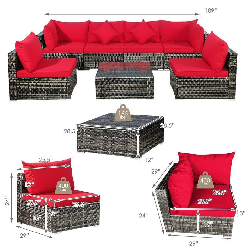 7 Piece Wicker Modular Outdoor Sectional Rattan Patio Sofa Set with Cushions & Coffee Table