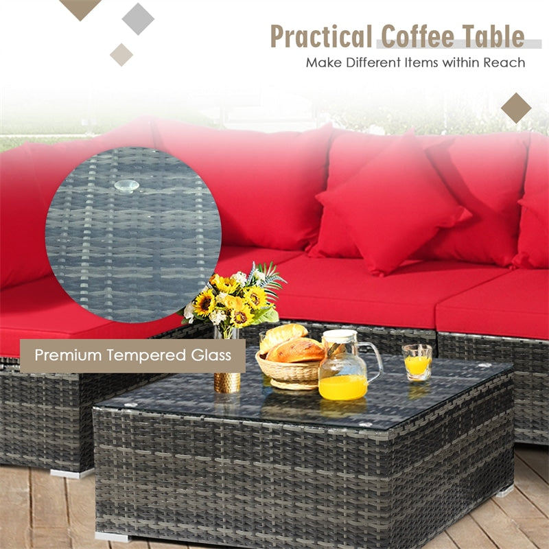 7 Piece Wicker Modular Outdoor Sectional Rattan Patio Sofa Set with Cushions & Coffee Table