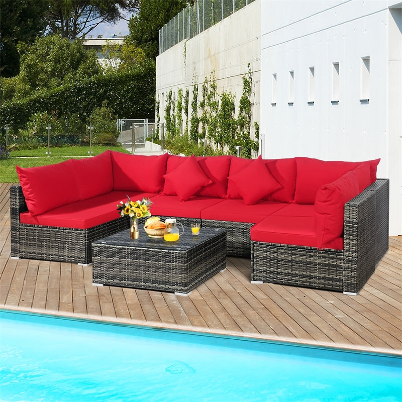 7 Piece Wicker Modular Outdoor Sectional Rattan Patio Sofa Set with Cushions & Coffee Table