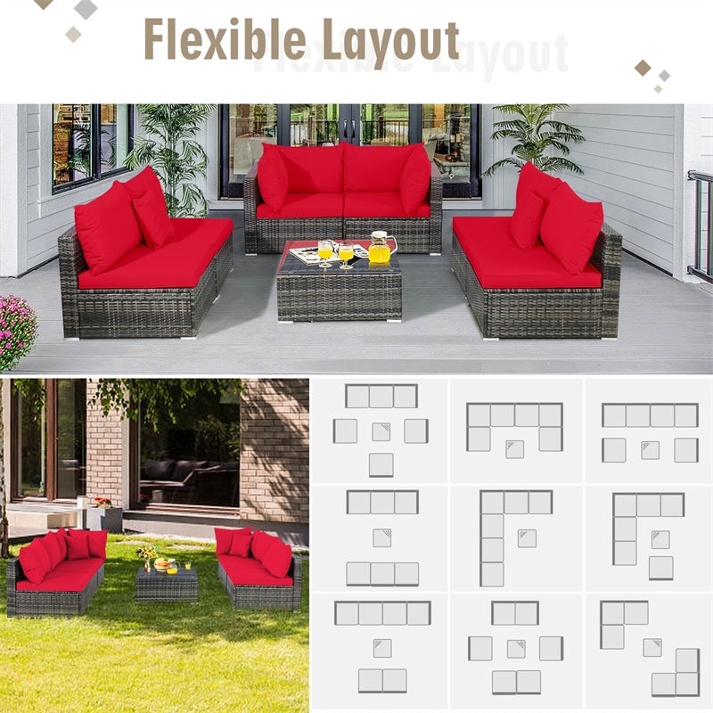 7 Piece Wicker Modular Outdoor Sectional Rattan Patio Sofa Set with Cushions & Coffee Table