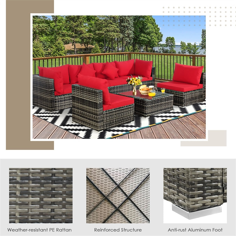 7 Piece Wicker Modular Outdoor Sectional Rattan Patio Sofa Set with Cushions & Coffee Table