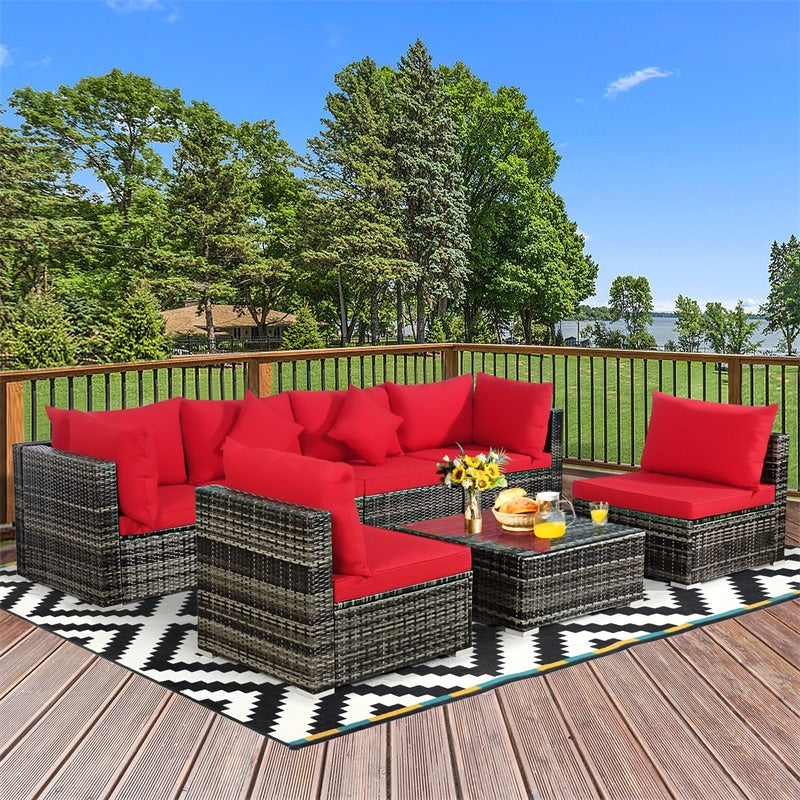 7 Piece Wicker Modular Outdoor Sectional Rattan Patio Sofa Set with Cushions & Coffee Table