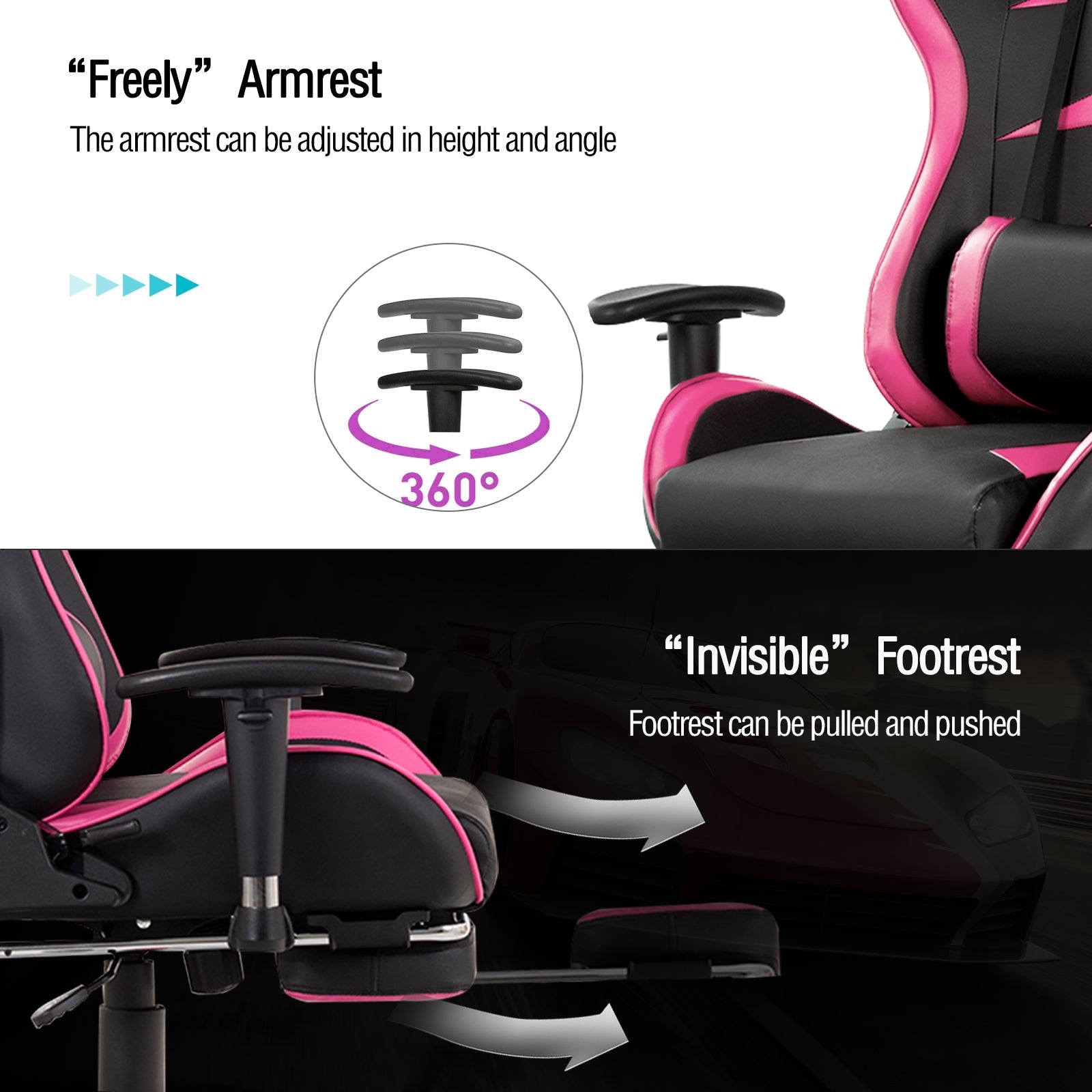 Massage Gaming Chair with Footrest and Adjustable Height