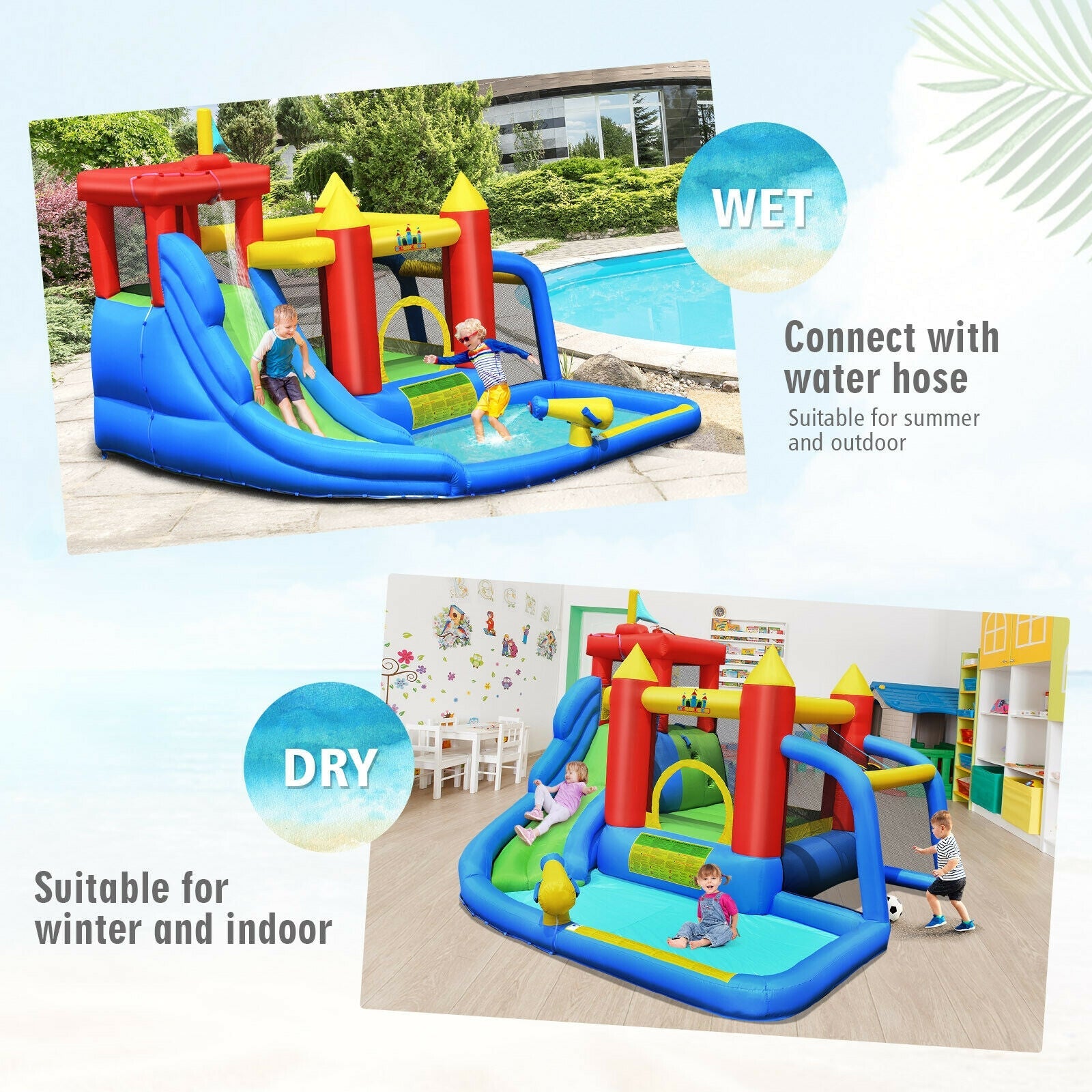 7-in-1 Inflatable Bouncer Bounce House with Water Slide Splash Pool without Blower