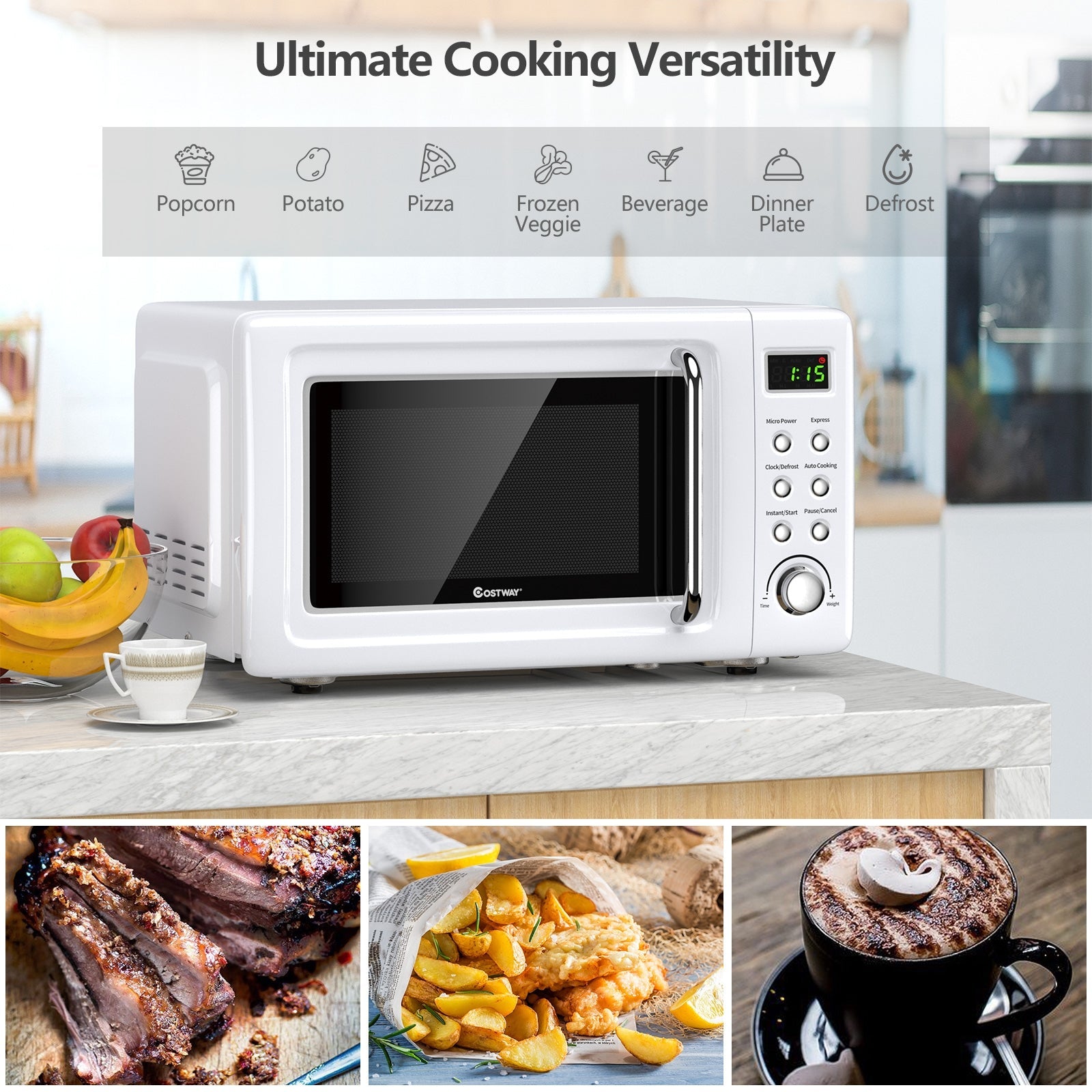 700W Countertop Microwave Oven with Auto Cooking Function and Child Lock Design