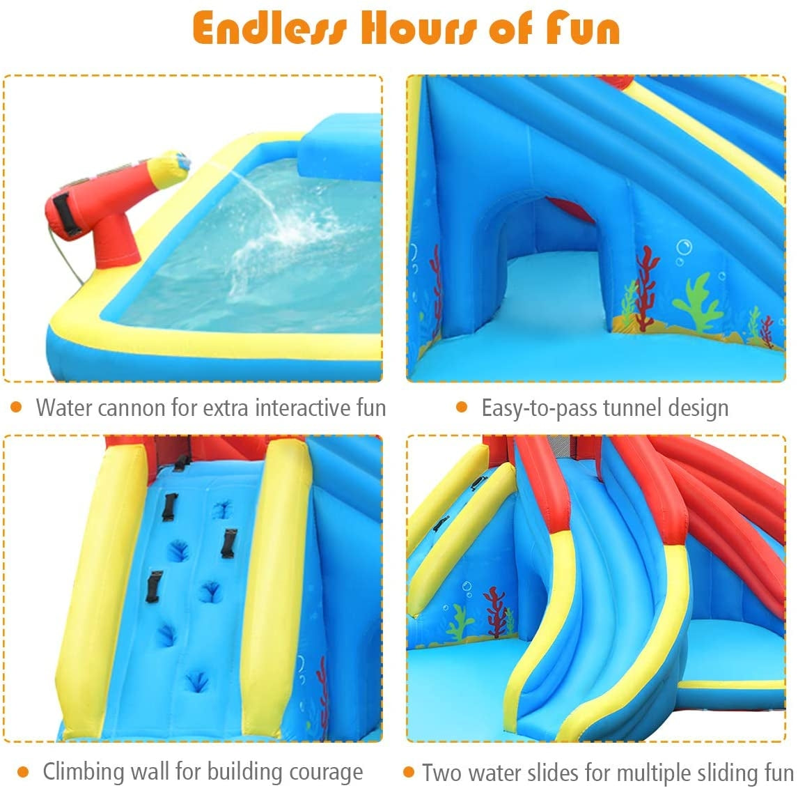 Inflatable Water Slide Bounce House with Water Cannon and 950W Air Blower