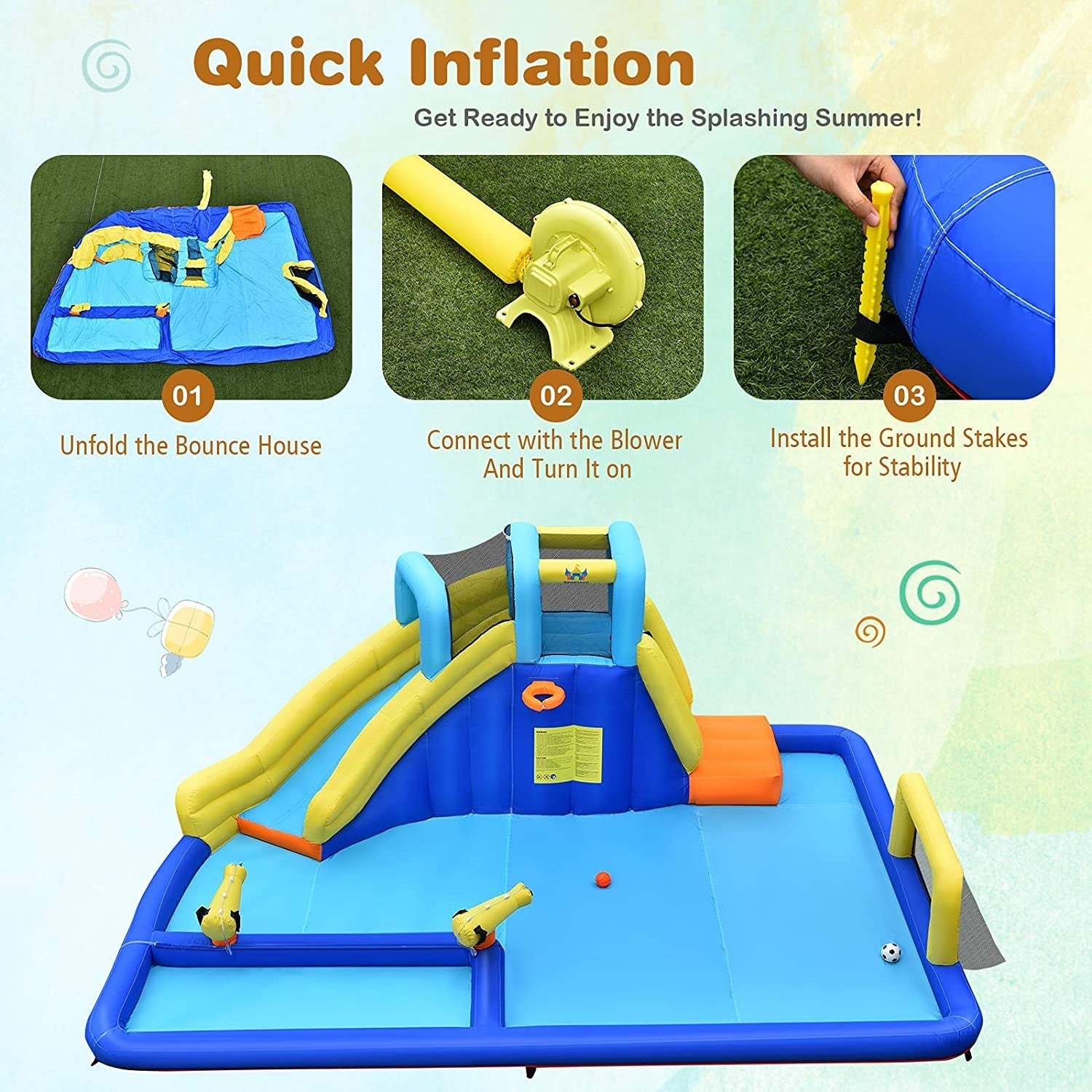 6-in-1 Inflatable Water Slides with Blower for Kids