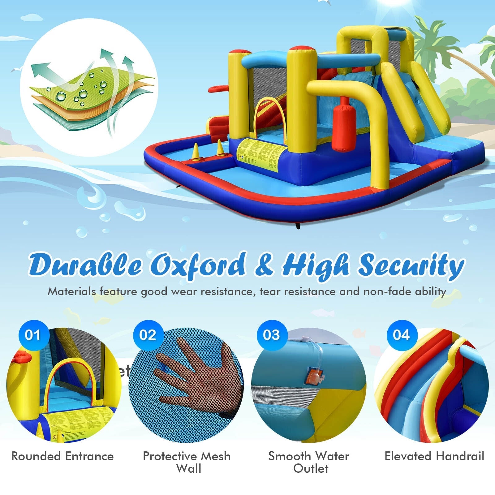 7-in-1 Inflatable Water Slide Bounce Castle Without Blower