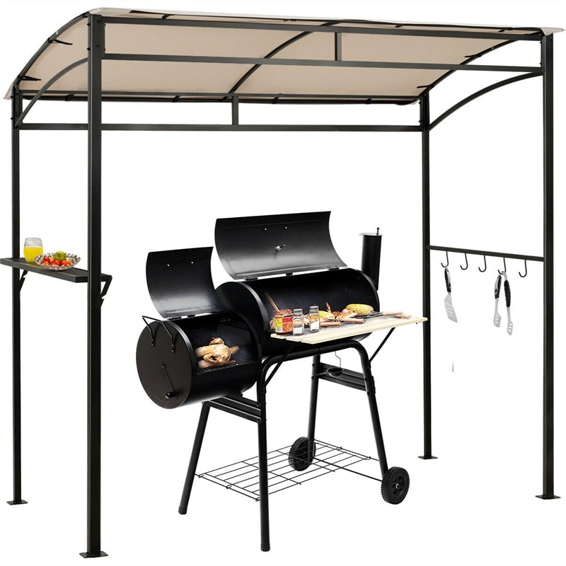 7' x 4.5' Outdoor Grill Gazebo Patio Garden BBQ Canopy Shelter with Serving Shelf & Storage Hooks