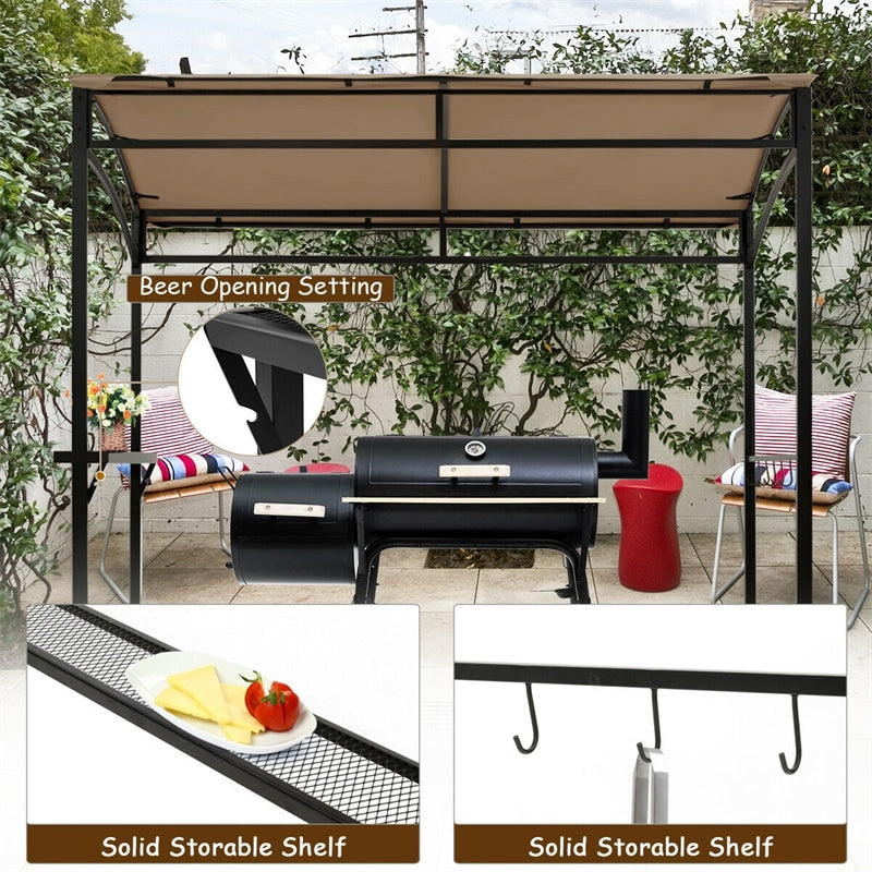 7' x 4.5' Outdoor Grill Gazebo Patio Garden BBQ Canopy Shelter with Serving Shelf & Storage Hooks