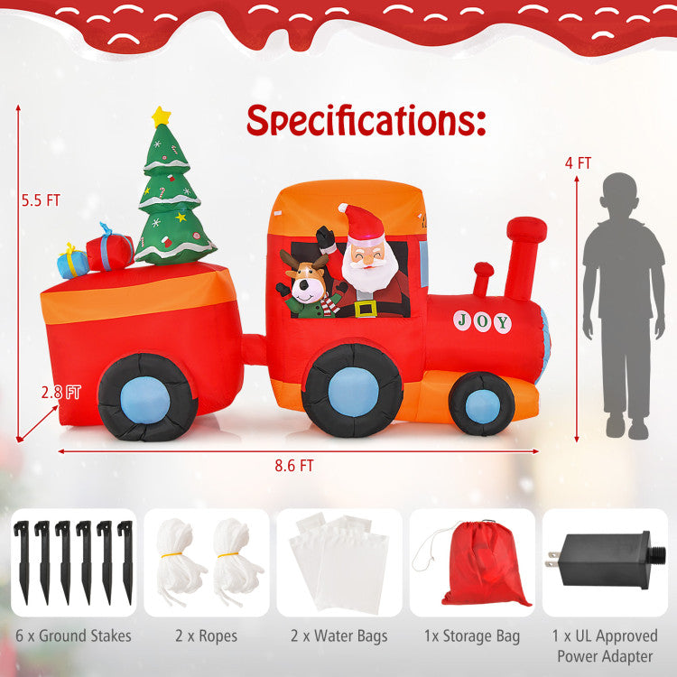 8.6 Feet Lighted Christmas Inflatable Train with Santa Claus Deer and LED Lights