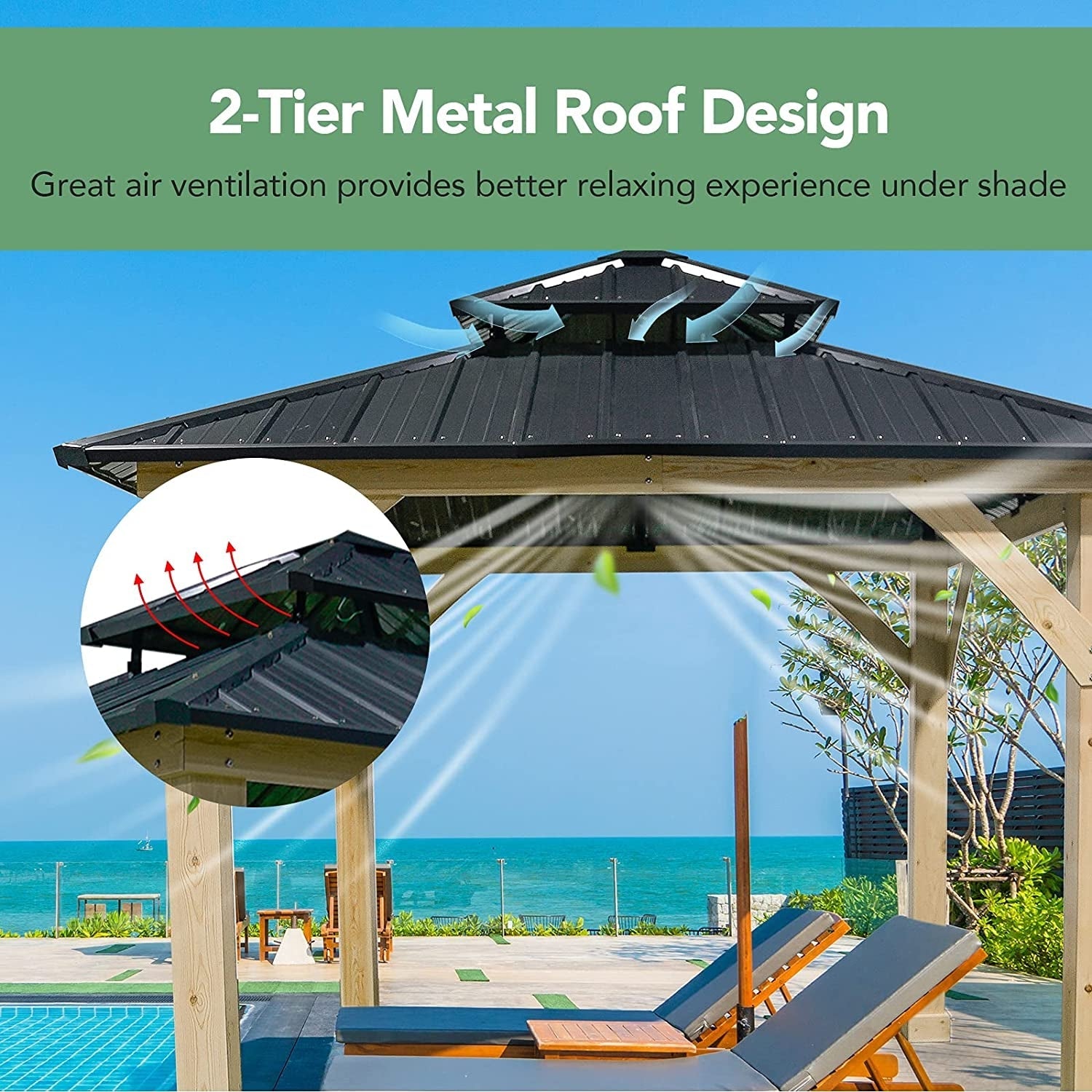 10 x 10 Feet Patio Hardtop Gazebo with Double Steel Roof for Outdoor