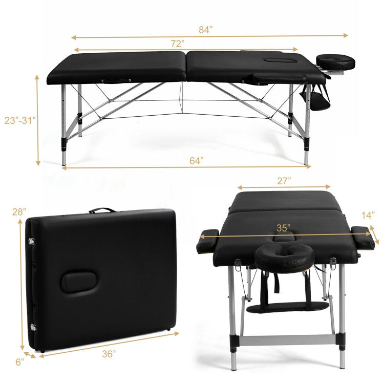 84 Inch L Portable and Folding Massage Bed with Adjustable Height for Facial Salon Spa