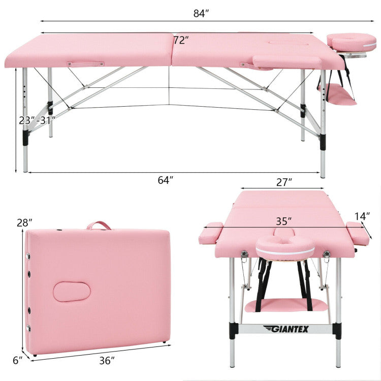 84 Inch L Portable and Folding Massage Bed with Adjustable Height for Facial Salon Spa