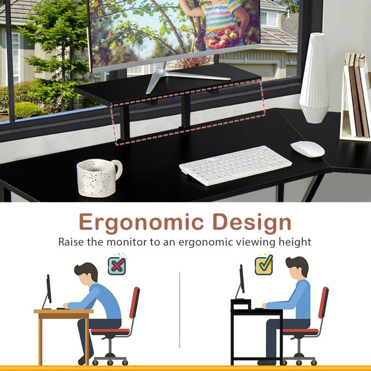 88.5 Inch L Shaped Reversible Computer Desk Table with Monitor Stand for Home & Office