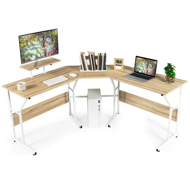 88.5 Inch L Shaped Reversible Computer Desk Table with Monitor Stand for Home & Office