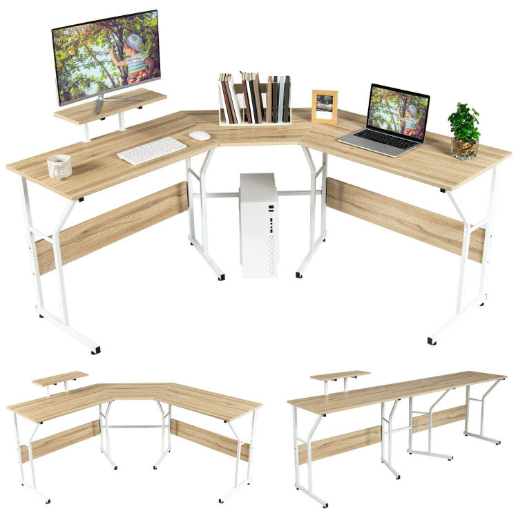 88.5 Inch L Shaped Reversible Computer Desk Table with Monitor Stand for Home & Office