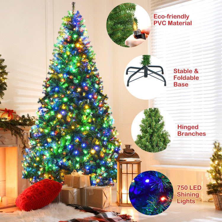 4/5/6/7/8/9 Feet Artificial Premium Hinged Christmas Tree with Multi-color Lights and Metal Base