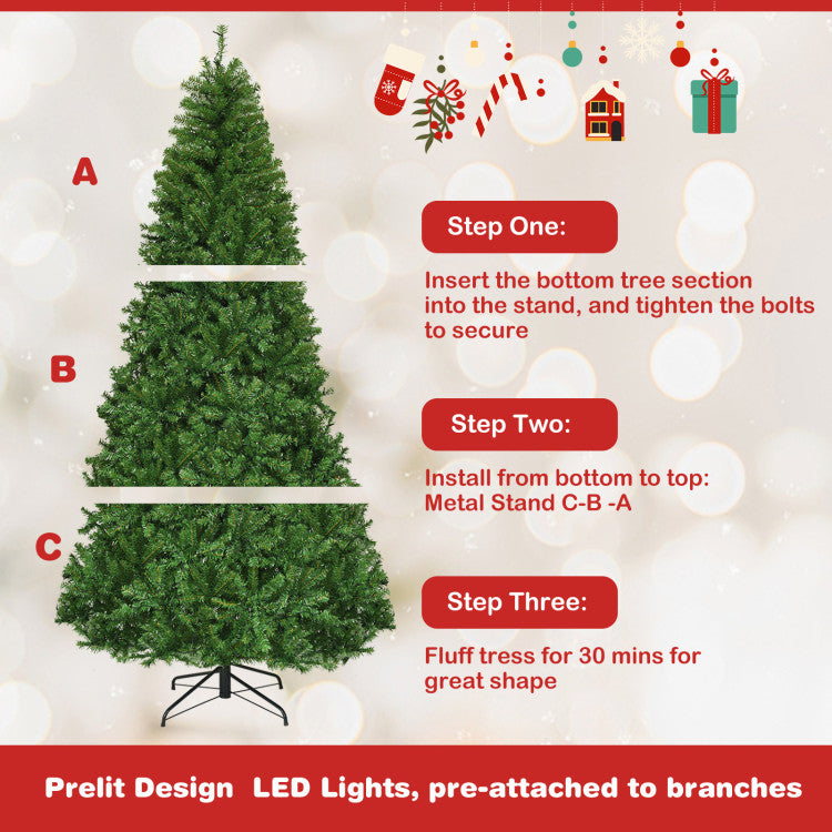 4/5/6/7/8/9 Feet Artificial Premium Hinged Christmas Tree with Multi-color Lights and Metal Base