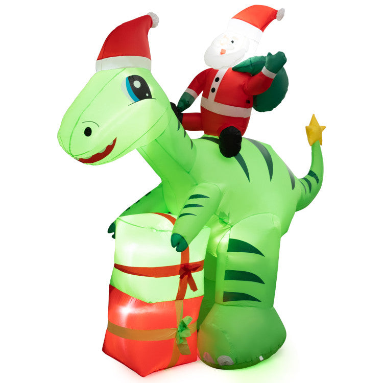 8 Feet Christmas Inflatable Santa Claus Dinosaur Decoration with 4 LED Lights