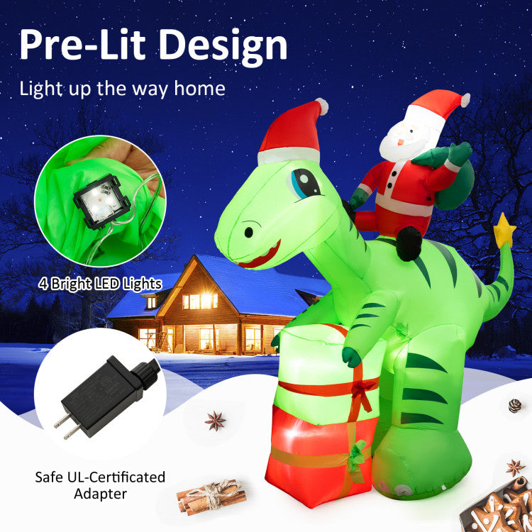 8 Feet Christmas Inflatable Santa Claus Dinosaur Decoration with 4 LED Lights