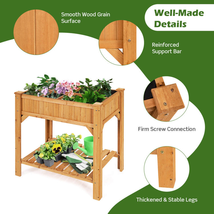 8 Grids Wooden Elevated Garden Planter Box Kit with Liner and Shelf