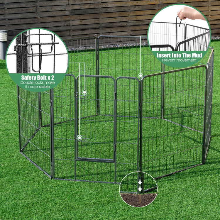 8 Metal Panel Heavy Duty Pet Playpen Dog Fence with Dog Gate