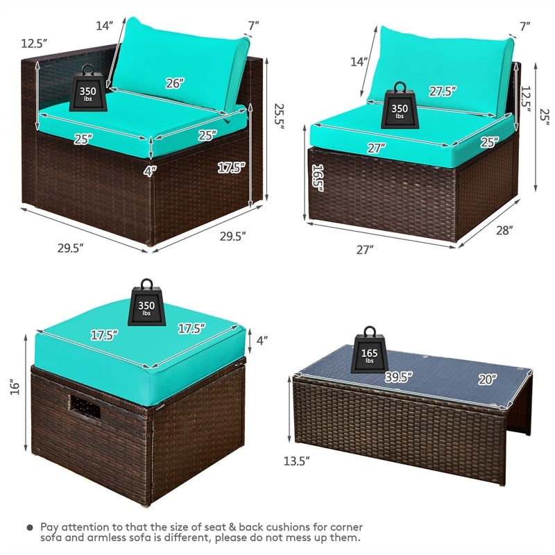 8 Piece Space-saving PE Rattan Wicker Outdoor Sectional Sofa Modular Patio Furniture with Storage Box & Waterproof Cover