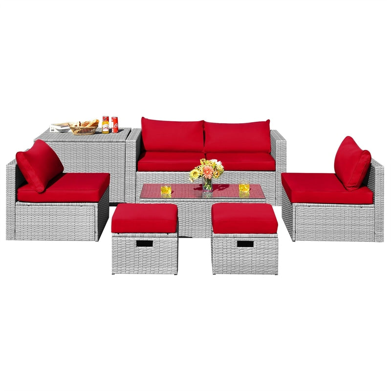 8-Piece Patio Wicker Furniture Set Outdoor Rattan Conversation Set with Storage Box