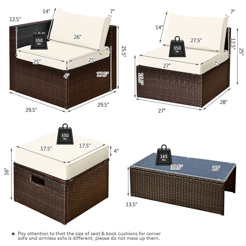 8 Piece Space-saving PE Rattan Wicker Outdoor Sectional Sofa Modular Patio Furniture with Storage Box & Waterproof Cover