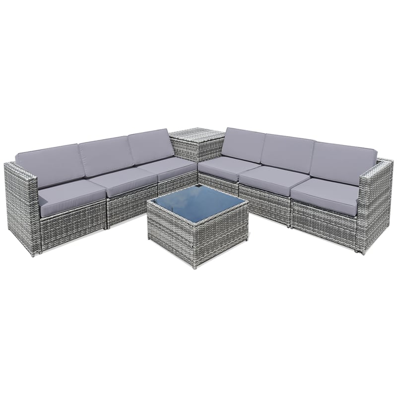 8 Pieces Rattan Patio Sectional Wicker Outdoor Sofa Furniture Set with Storage Table & Waterproof Cover