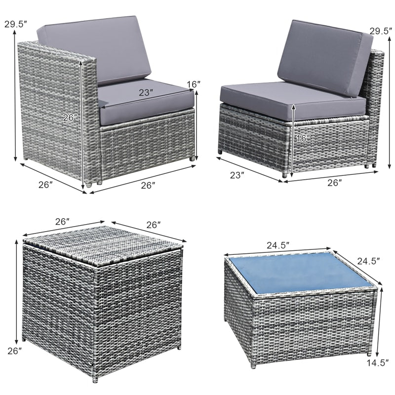 8 Pieces Rattan Patio Sectional Wicker Outdoor Sofa Furniture Set with Storage Table & Waterproof Cover