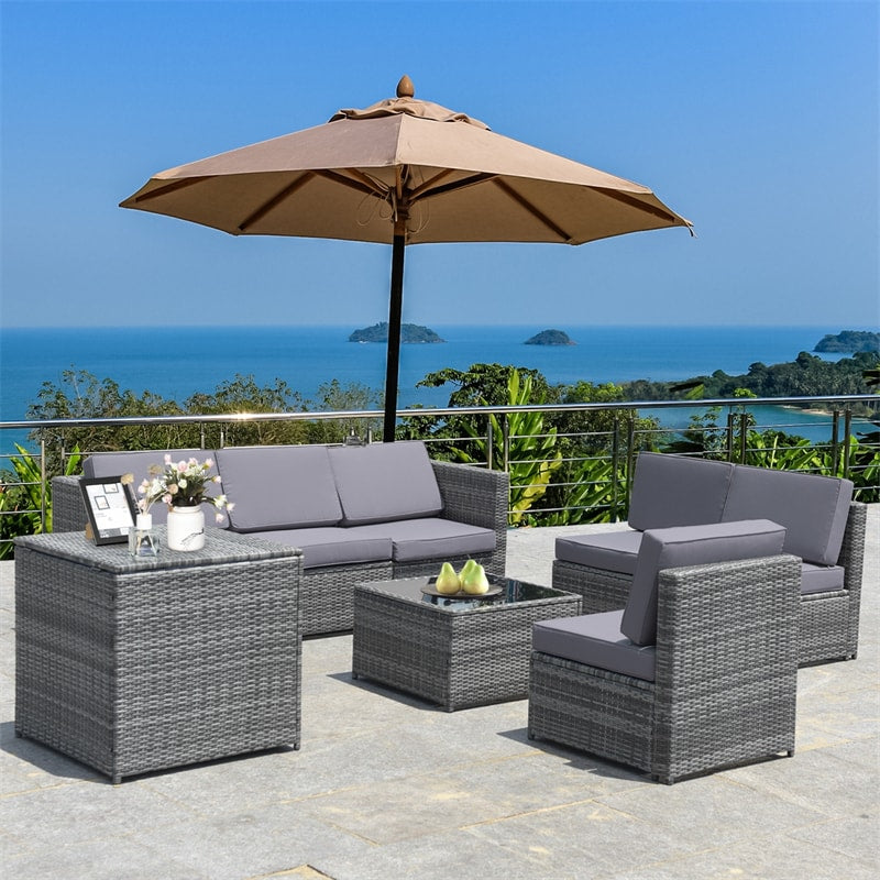 8 Pieces Rattan Patio Sectional Wicker Outdoor Sofa Furniture Set with Storage Table & Waterproof Cover