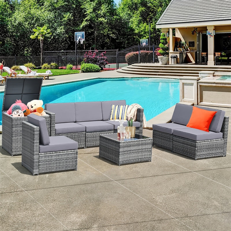 8 Pieces Rattan Patio Sectional Wicker Outdoor Sofa Furniture Set with Storage Table & Waterproof Cover