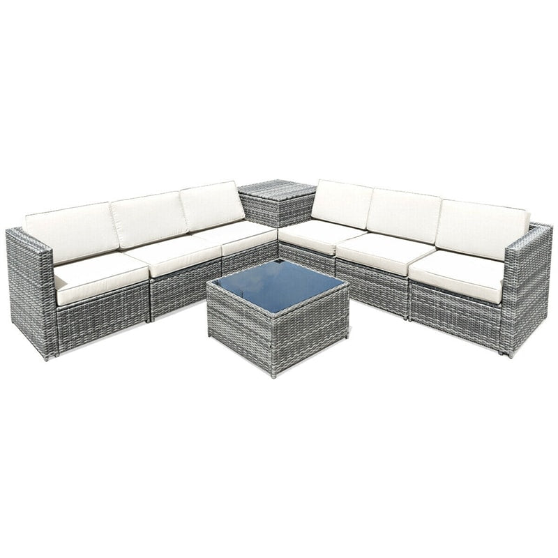 8 Pieces Rattan Patio Sectional Wicker Outdoor Sofa Furniture Set with Storage Table & Waterproof Cover