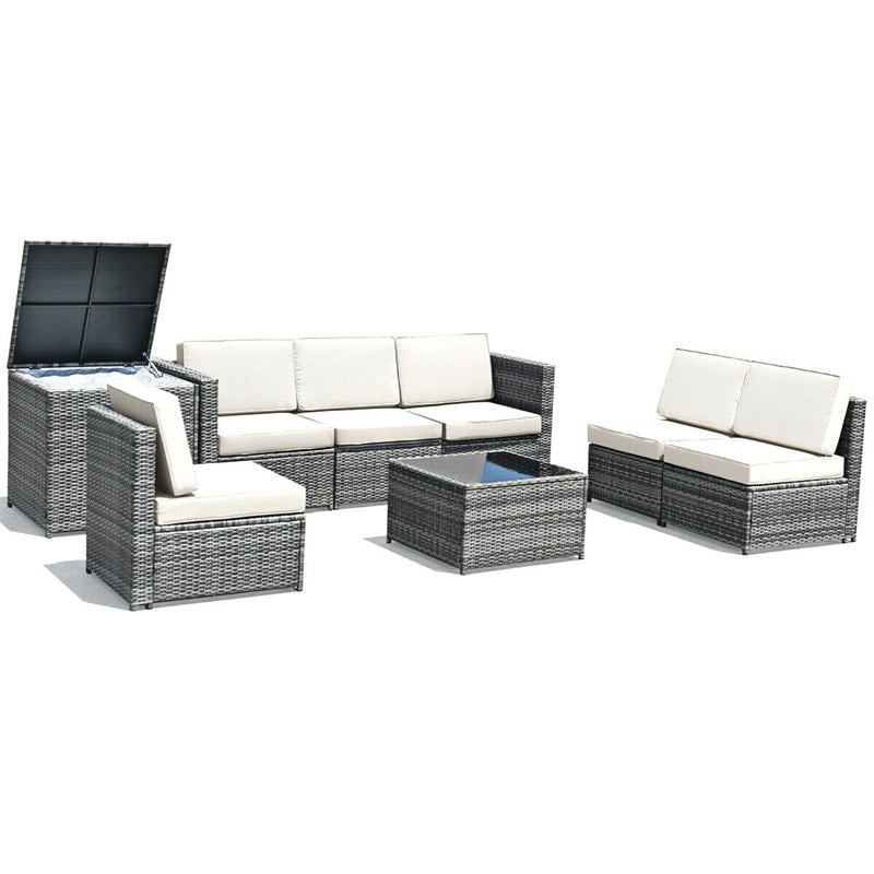 8 Pieces Rattan Patio Sectional Wicker Outdoor Sofa Furniture Set with Storage Table & Waterproof Cover