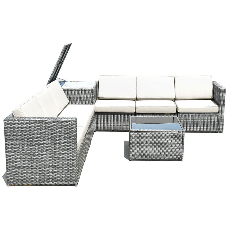 8 Pieces Rattan Patio Sectional Wicker Outdoor Sofa Furniture Set with Storage Table & Waterproof Cover