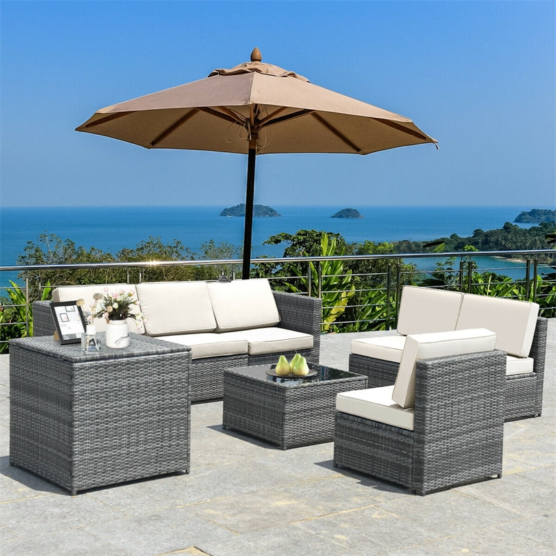 8 Pieces Rattan Patio Sectional Wicker Outdoor Sofa Furniture Set with Storage Table & Waterproof Cover