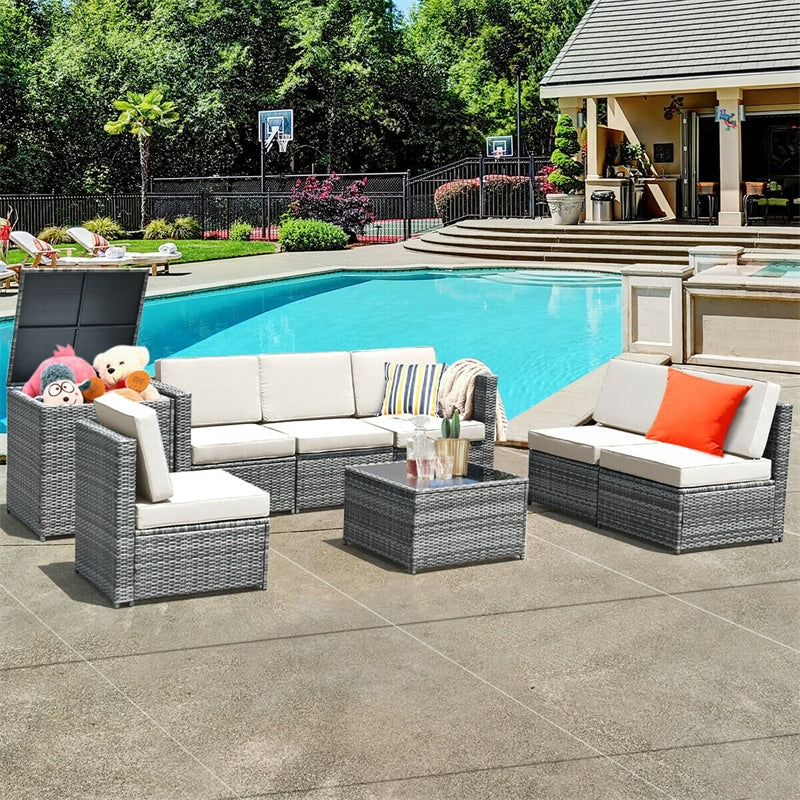 8 Pieces Rattan Patio Sectional Wicker Outdoor Sofa Furniture Set with Storage Table & Waterproof Cover