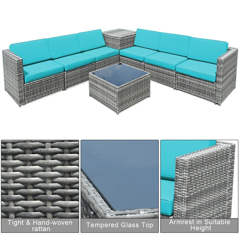 8 Pieces Rattan Patio Sectional Wicker Outdoor Sofa Furniture Set with Storage Table & Waterproof Cover