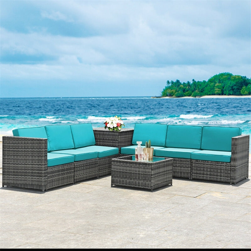 8 Pieces Rattan Patio Sectional Wicker Outdoor Sofa Furniture Set with Storage Table & Waterproof Cover