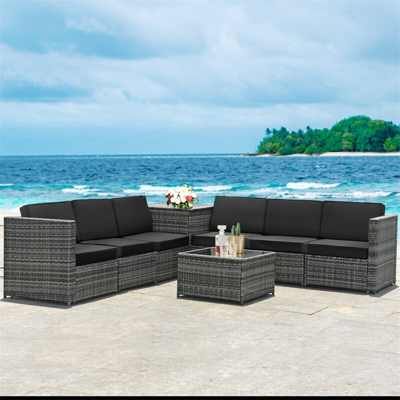 8 Pieces Rattan Patio Sectional Wicker Outdoor Sofa Furniture Set with Storage Table & Waterproof Cover